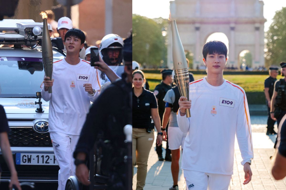 BTS' Jin triumphantly carries the Paris Olympics flame