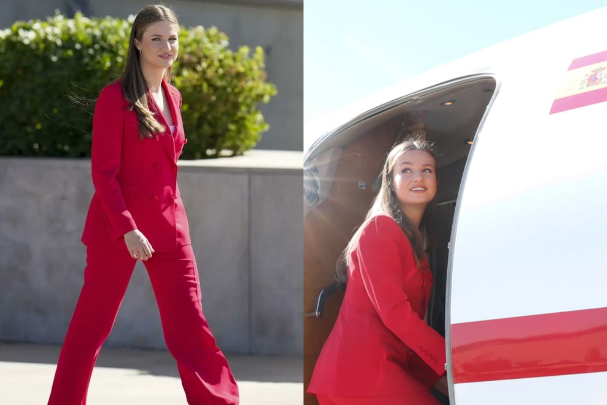 Princess Leonor of Spain and Queen Letizia a red outfit in Lisbon