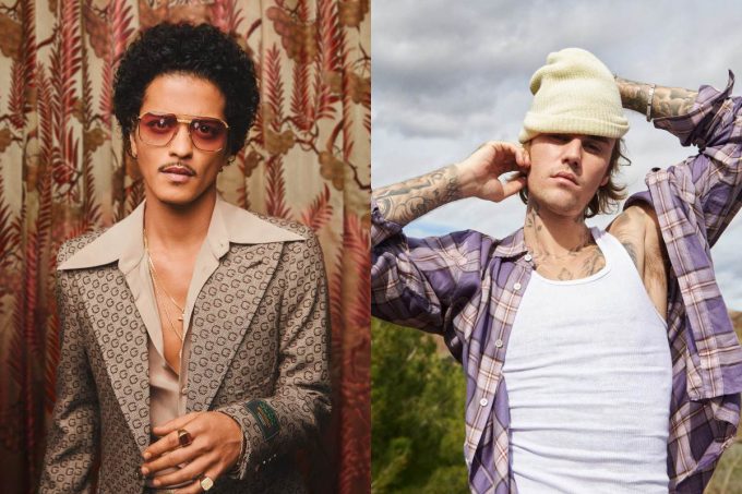 Top 5 Pop kings of the 2020s on the United States' radio, with Bruno Mars and Justin Bieber